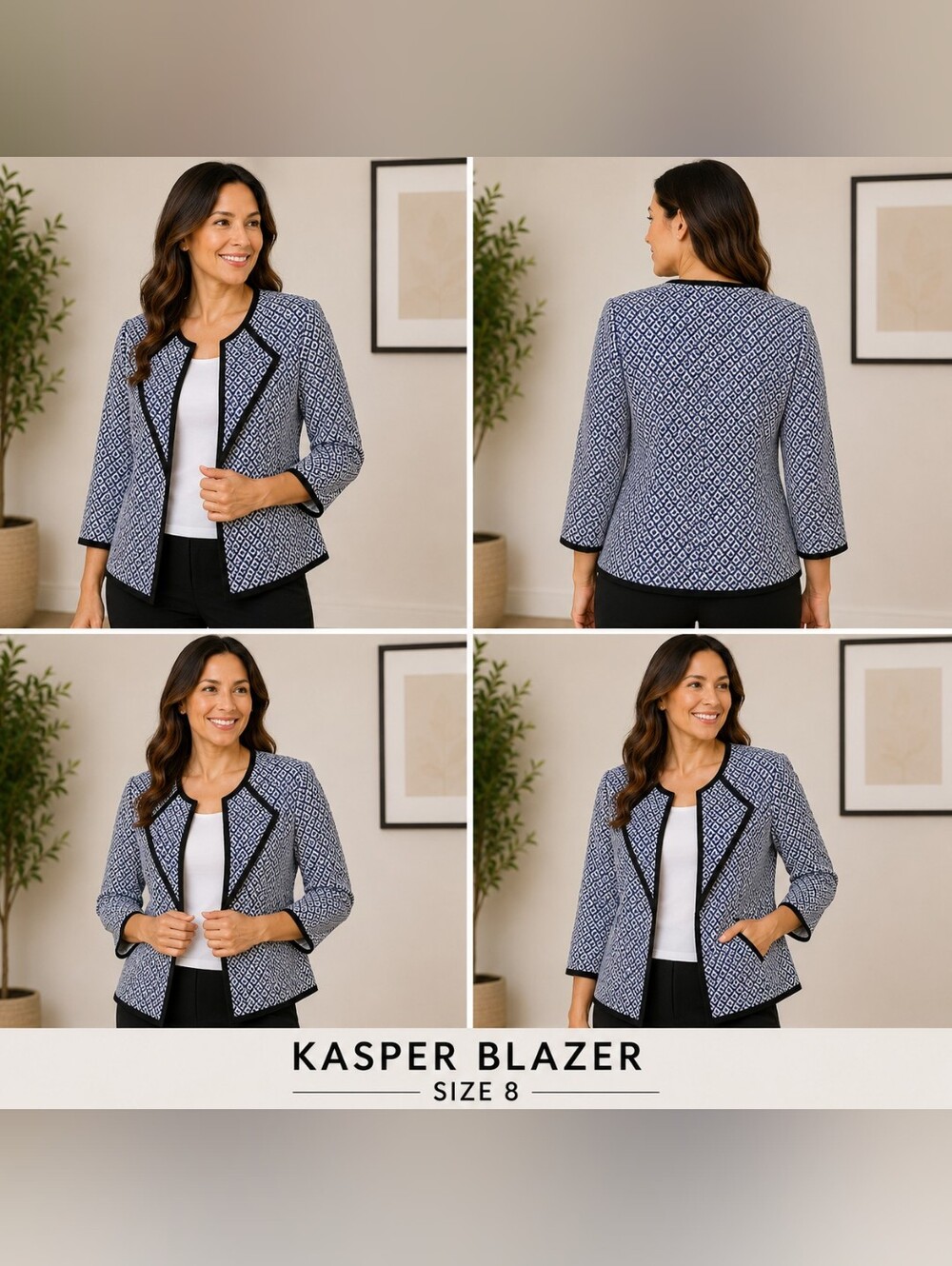 ✨ Kasper Navy & White Geometric Print Blazer | Size 8 ✨